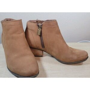 Blondo Waterproof Leather Ankle Boots Block Heel Brown Womens 6.5